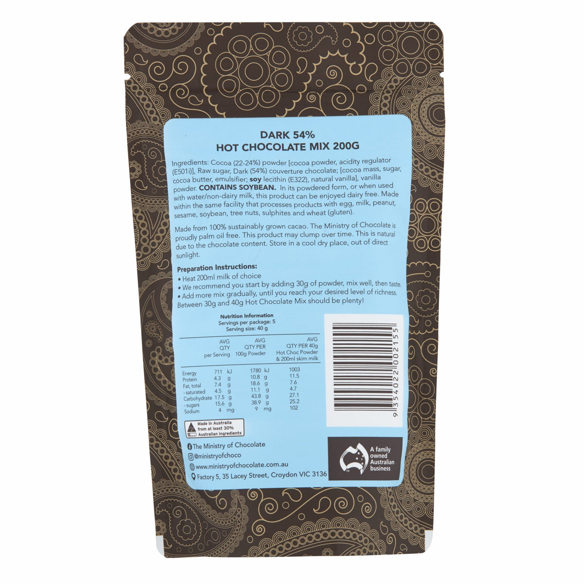 Dark 54% Hot Chocolate Mix 200g