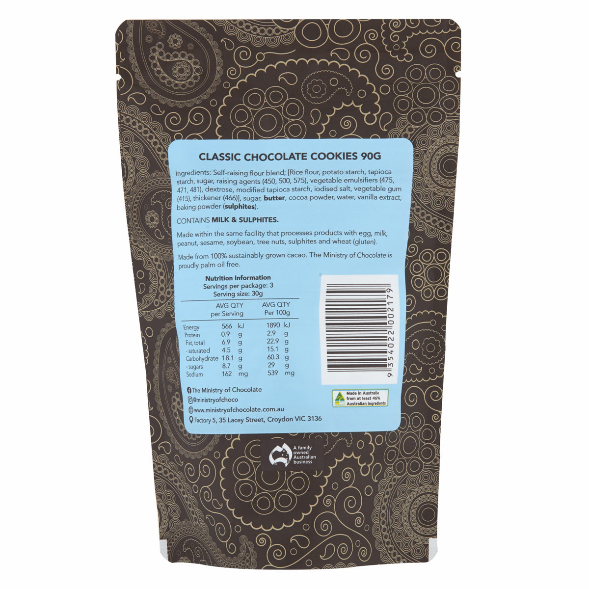 Classic Chocolate Cookies 90g - gluten and egg free