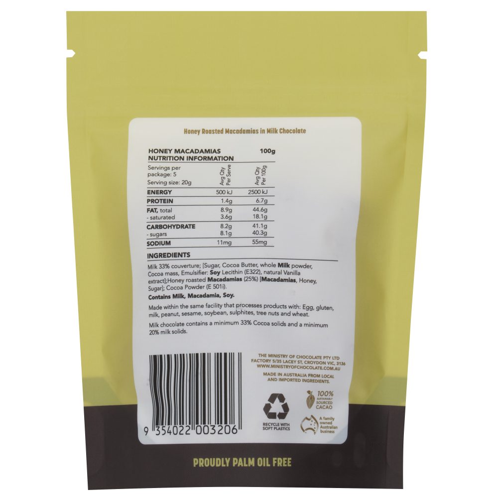 Milk Choc Honey Macadamias 100g