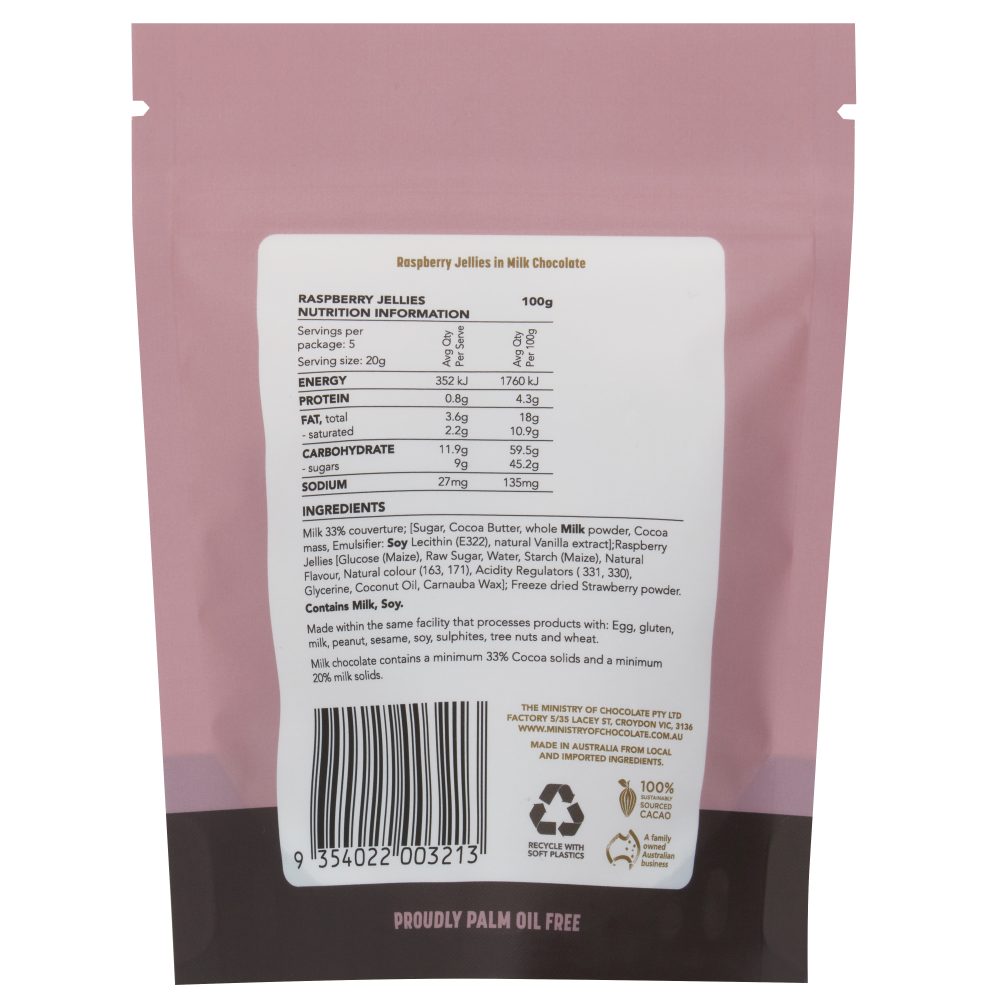 Milk Coated Raspberry Jellies 100g